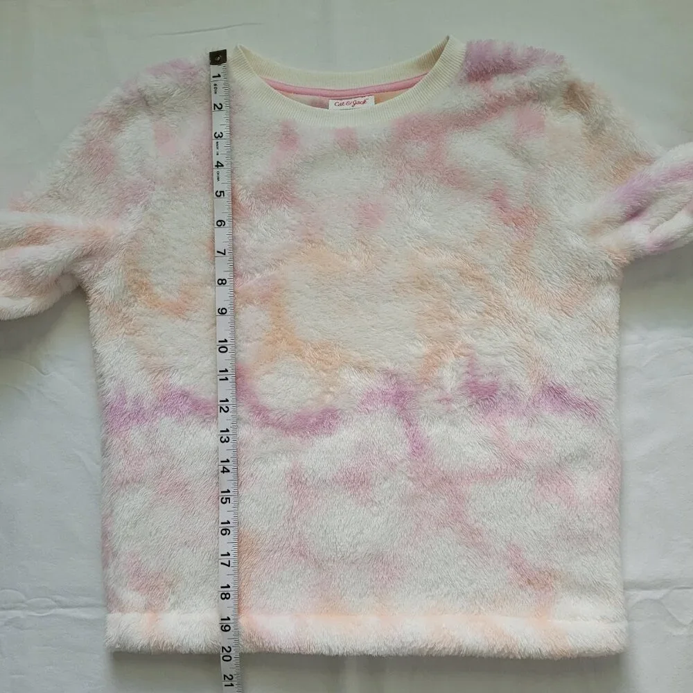 Cat & Jack Fleece Jogger Pants Set Pink Tie Dye Blue Star Sweater Girls L Cozy